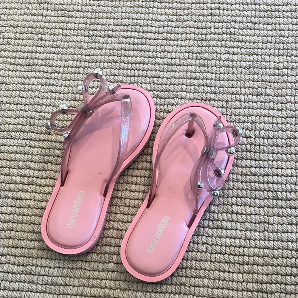 Mini Melissa Pink Jelly Sandals with Bow, Size 11
